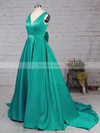 Princess V-neck Satin Sweep Train Bow Prom Dresses #Favs020105106
