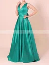 Princess V-neck Satin Sweep Train Bow Prom Dresses #Favs020105106