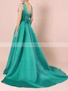 Princess V-neck Satin Sweep Train Bow Prom Dresses #Favs020105106