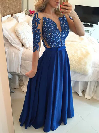 A-line Scoop Neck Chiffon Floor-length Appliques Lace Prom Dresses #Favs020101864 A-line Scoop Neck Chiffon Floor-length Appliques Lace Prom Dresses #Favs020101864