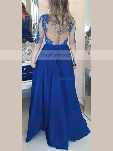 A-line Scoop Neck Chiffon Floor-length Appliques Lace Prom Dresses #Favs020101864