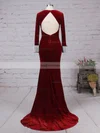Trumpet/Mermaid V-neck Velvet Sweep Train Beading Prom Dresses #Favs020105108