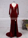 Trumpet/Mermaid V-neck Velvet Sweep Train Beading Prom Dresses #Favs020105108