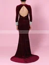 Trumpet/Mermaid V-neck Velvet Sweep Train Beading Prom Dresses #Favs020105108