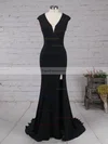 Trumpet/Mermaid V-neck Jersey Sweep Train Split Front Prom Dresses #Favs020105113
