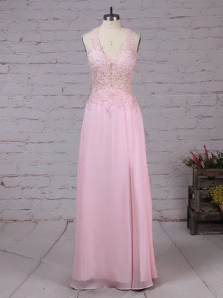 A-line V-neck Chiffon Floor-length Appliques Lace Prom Dresses #Favs020105116 A-line V-neck Chiffon Floor-length Appliques Lace Prom Dresses #Favs020105116
