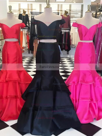 Trumpet/Mermaid Off-the-shoulder Satin Organza Sweep Train Tiered Prom Dresses #Favs020105124