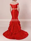 Trumpet/Mermaid Off-the-shoulder Satin Organza Sweep Train Tiered Prom Dresses #Favs020105124