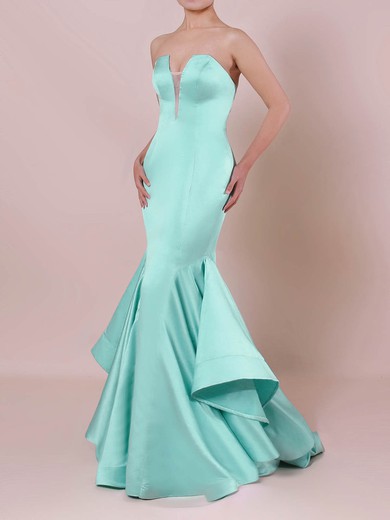 Trumpet/Mermaid Strapless Satin Sweep Train Prom Dresses #Favs020105127
