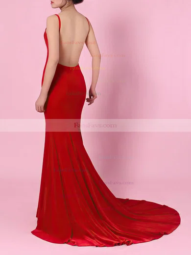 Trumpet/Mermaid V-neck Velvet Sweep Train Prom Dresses #Favs020105134
