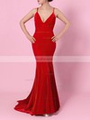 Trumpet/Mermaid V-neck Velvet Sweep Train Prom Dresses #Favs020105134