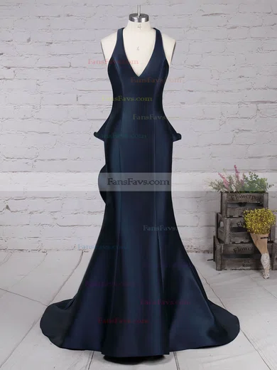 Trumpet/Mermaid V-neck Satin Sweep Train Ruffles Prom Dresses #Favs020105135