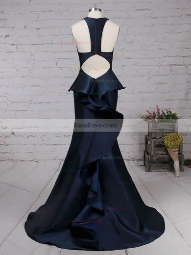 Trumpet/Mermaid V-neck Satin Sweep Train Ruffles Prom Dresses #Favs020105135