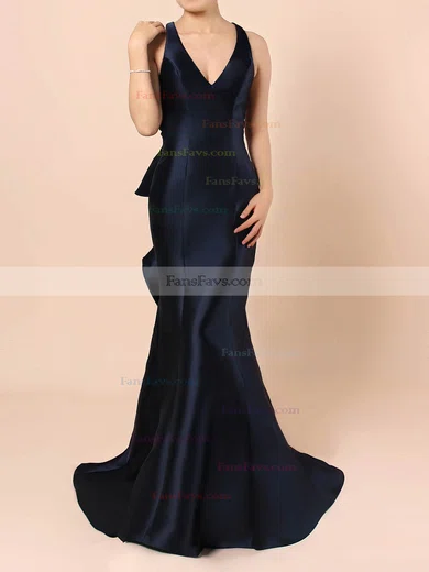 Trumpet/Mermaid V-neck Satin Sweep Train Ruffles Prom Dresses #Favs020105135