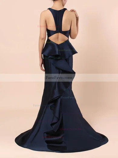 Trumpet/Mermaid V-neck Satin Sweep Train Ruffles Prom Dresses #Favs020105135