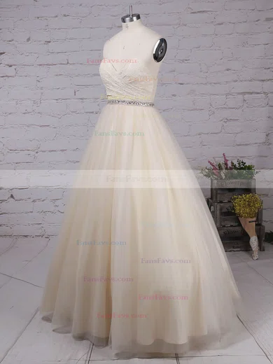 Ball Gown V-neck Lace Tulle Floor-length Beading Prom Dresses #Favs020105139