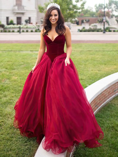 Ball Gown V-neck Organza Velvet Sweep Train Prom Dresses #Favs020105825