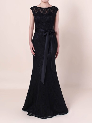 Sheath/Column Scoop Neck Lace Floor-length Sashes / Ribbons Prom Dresses #Favs020105828