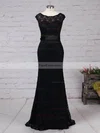 Sheath/Column Scoop Neck Lace Floor-length Sashes / Ribbons Prom Dresses #Favs020105828