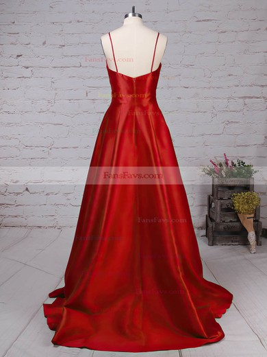 Princess V-neck Satin Sweep Train Prom Dresses #Favs020105830