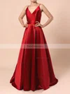 Princess V-neck Satin Sweep Train Prom Dresses #Favs020105830
