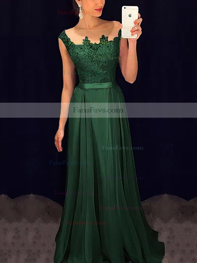A-line Scoop Neck Chiffon Floor-length Appliques Lace Prom Dresses #Favs020101989