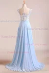A-line Scoop Neck Chiffon Floor-length Appliques Lace Prom Dresses #Favs020101989
