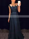 A-line Scoop Neck Chiffon Floor-length Appliques Lace Prom Dresses #Favs020101989