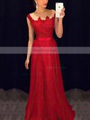 A-line Scoop Neck Chiffon Floor-length Appliques Lace Prom Dresses #Favs020101989