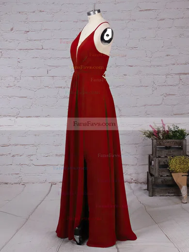 A-line V-neck Chiffon Floor-length Split Front Prom Dresses #Favs020105837