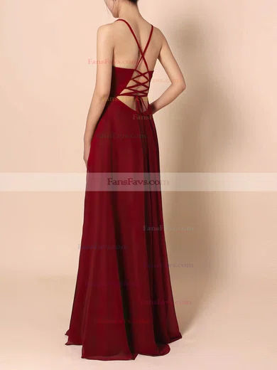 A-line V-neck Chiffon Floor-length Split Front Prom Dresses #Favs020105837
