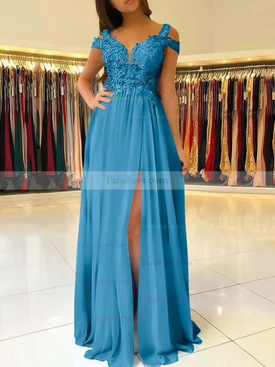 A-line V-neck Chiffon Floor-length Beading Prom Dresses #Favs020105842