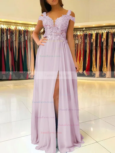 A-line V-neck Chiffon Floor-length Beading Prom Dresses #Favs020105842