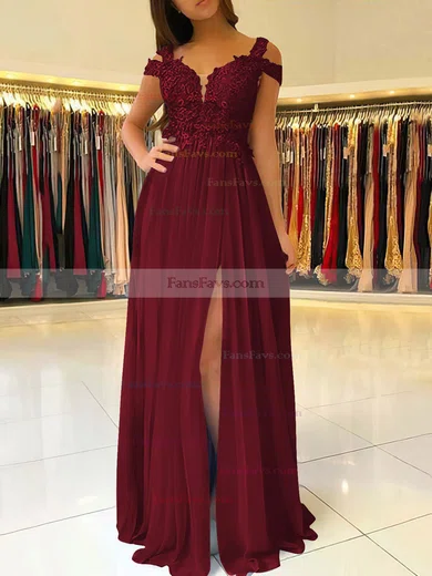 A-line V-neck Chiffon Floor-length Beading Prom Dresses #Favs020105842