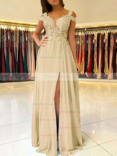 A-line V-neck Chiffon Floor-length Beading Prom Dresses #Favs020105842
