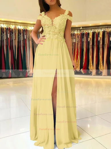 A-line V-neck Chiffon Floor-length Beading Prom Dresses #Favs020105842