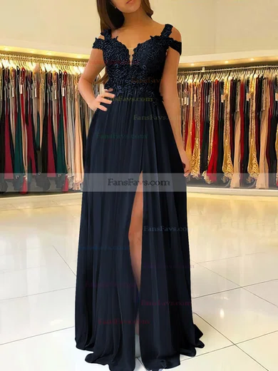 A-line V-neck Chiffon Floor-length Beading Prom Dresses #Favs020105842