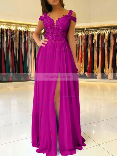A-line V-neck Chiffon Floor-length Beading Prom Dresses #Favs020105842
