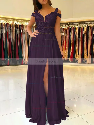 A-line V-neck Chiffon Floor-length Beading Prom Dresses #Favs020105842