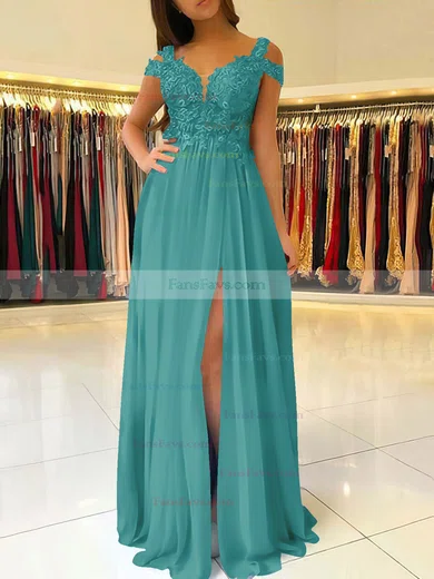 A-line V-neck Chiffon Floor-length Beading Prom Dresses #Favs020105842