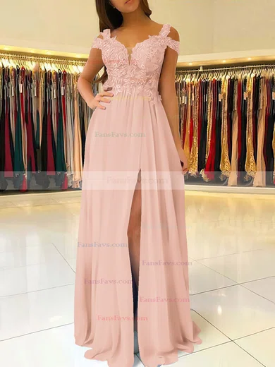 A-line V-neck Chiffon Floor-length Beading Prom Dresses #Favs020105842