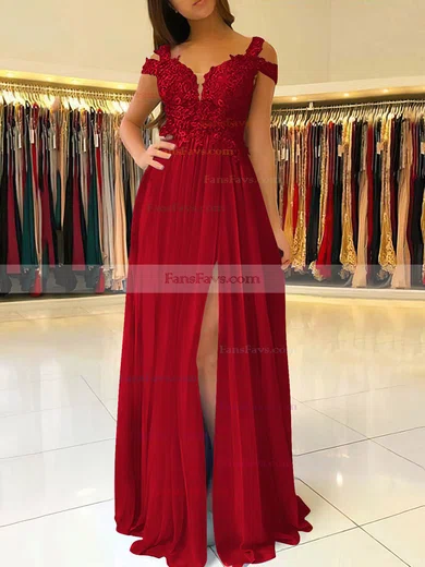 A-line V-neck Chiffon Floor-length Beading Prom Dresses #Favs020105842