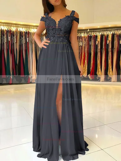 A-line V-neck Chiffon Floor-length Beading Prom Dresses #Favs020105842