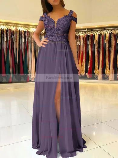 A-line V-neck Chiffon Floor-length Beading Prom Dresses #Favs020105842