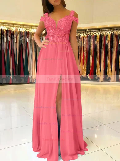 A-line V-neck Chiffon Floor-length Beading Prom Dresses #Favs020105842