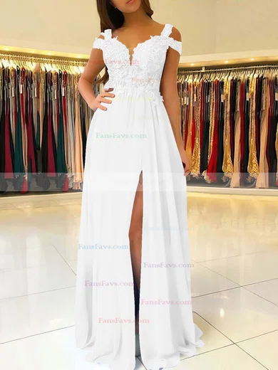 A-line V-neck Chiffon Floor-length Beading Prom Dresses #Favs020105842