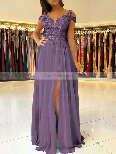 A-line V-neck Chiffon Floor-length Beading Prom Dresses #Favs020105842