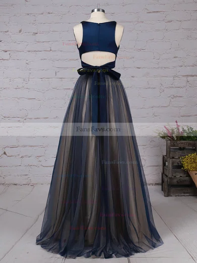 Princess V-neck Tulle Sweep Train Beading Prom Dresses #Favs020105848