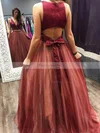 Princess V-neck Tulle Sweep Train Beading Prom Dresses #Favs020105848