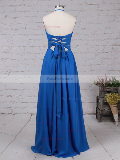 A-line Halter Chiffon Floor-length Ruffles Prom Dresses #Favs020105857